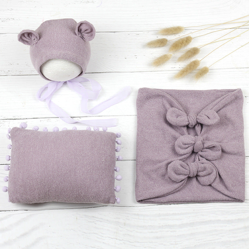 Babymoon | Set Of 3 | Butterfly Ready Wrap, Pillow & Cap Baby Photography Props | Light Purple