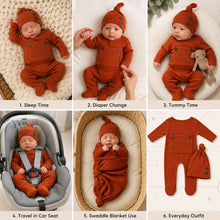 Load image into Gallery viewer, Babymoon Stretchable Bodysuit &amp; Cap New Born Outfits Costumes | Caramel | 0-1 Month
