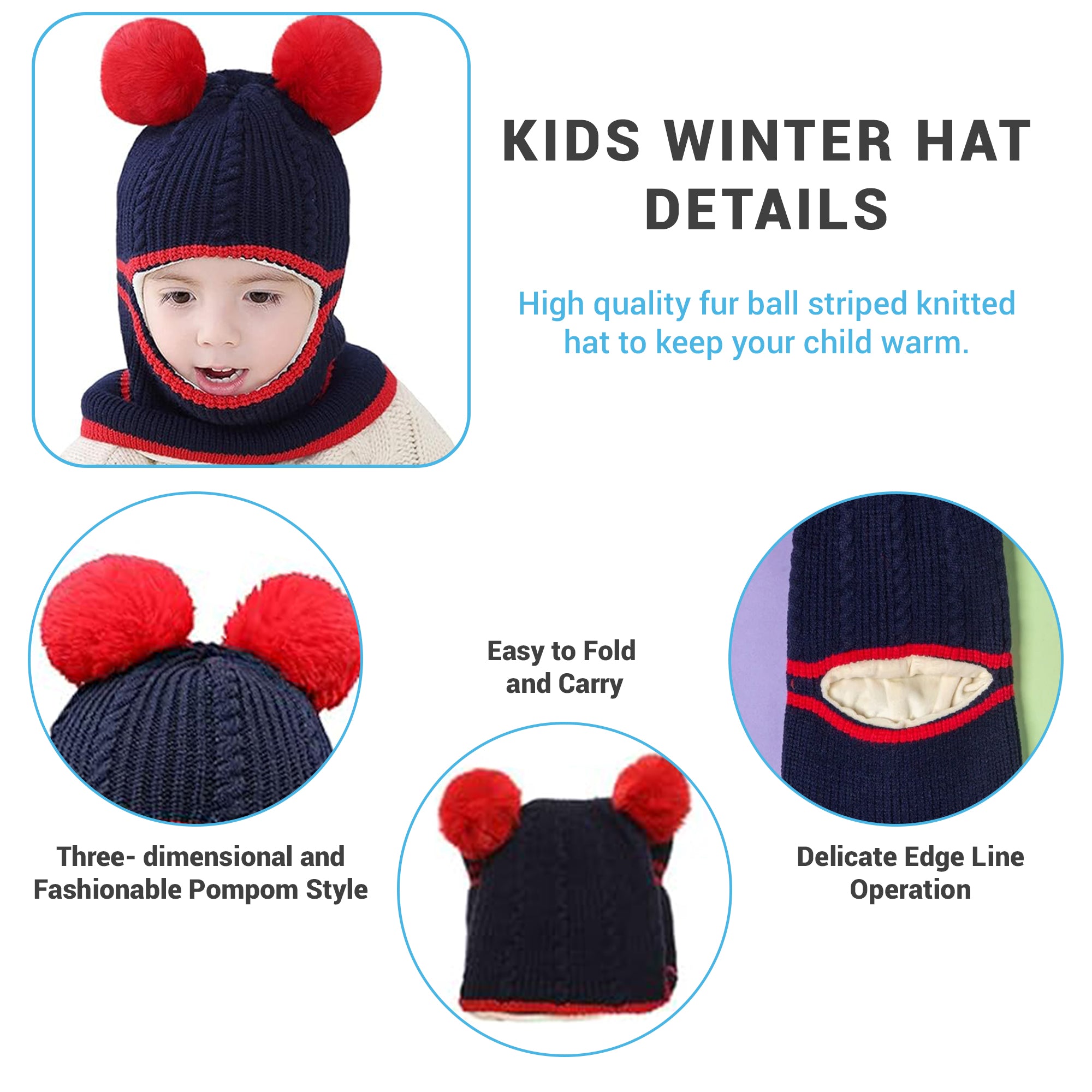Babymoon Pom-Pom Knit Winter Kids Boys Girls Monkey Cap Baby Hat