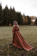 Load image into Gallery viewer, Babymoon Puff Sleeve Front Slit Maternity Gown Dress | Orange
