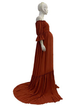 Load image into Gallery viewer, Babymoon Puff Sleeve Front Slit Maternity Gown Dress | Orange
