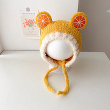 Load image into Gallery viewer, Babymoon Baby Fruit Orange Design Ear Cap with String Winter Kids Hat Boys Girls Cap | Yellow | 2-8 Year
