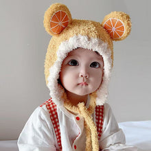 Load image into Gallery viewer, Babymoon Baby Fruit Orange Design Ear Cap with String Winter Kids Hat Boys Girls Cap | Yellow | 2-8 Year
