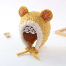 Load image into Gallery viewer, Babymoon Baby Fruit Orange Design Ear Cap with String Winter Kids Hat Boys Girls Cap | Yellow | 2-8 Year
