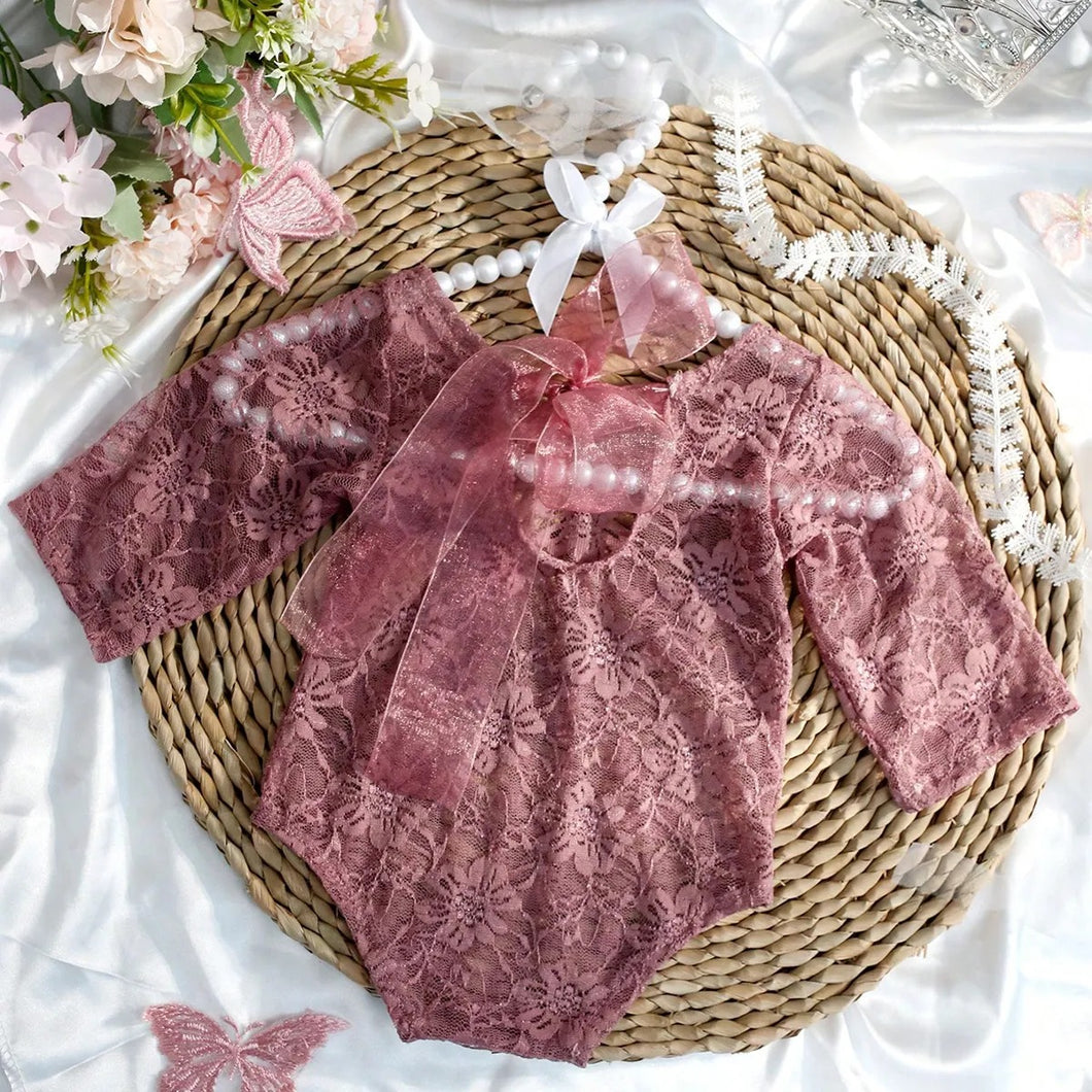 Babymoon Set of 2 | Net Lace Romper & Hairband | Baby Photoshoot Props Costumes | 0-1 Month
