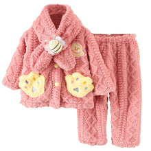 Load image into Gallery viewer, Babymoon Set of 3 | Baby Sleepwear Nightsuit with Scraf Kid’s Winter Nightdress Pajamas Winter Sweater | Red

