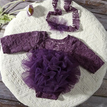 Load image into Gallery viewer, Babymoon Set of 2 | Fluffy Romper &amp; Hairband | Baby Photoshoot Props Costumes | Purple | 0-1 Month
