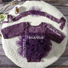 Load image into Gallery viewer, Babymoon Set of 2 | Fluffy Romper &amp; Hairband | Baby Photoshoot Props Costumes | Purple | 0-1 Month
