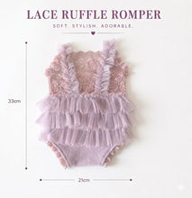 Load image into Gallery viewer, Babymoon Set of 2 | Baby Lace Ruffle Romper Dress with Matching Headband | Baby Photoshoot Props | 0-1 Month
