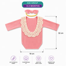 Load image into Gallery viewer, Babymoon | Set of 2 | Baby Velvet Romper and Hairband | Baby Photoshoot Props | Baby Costume | Pink

