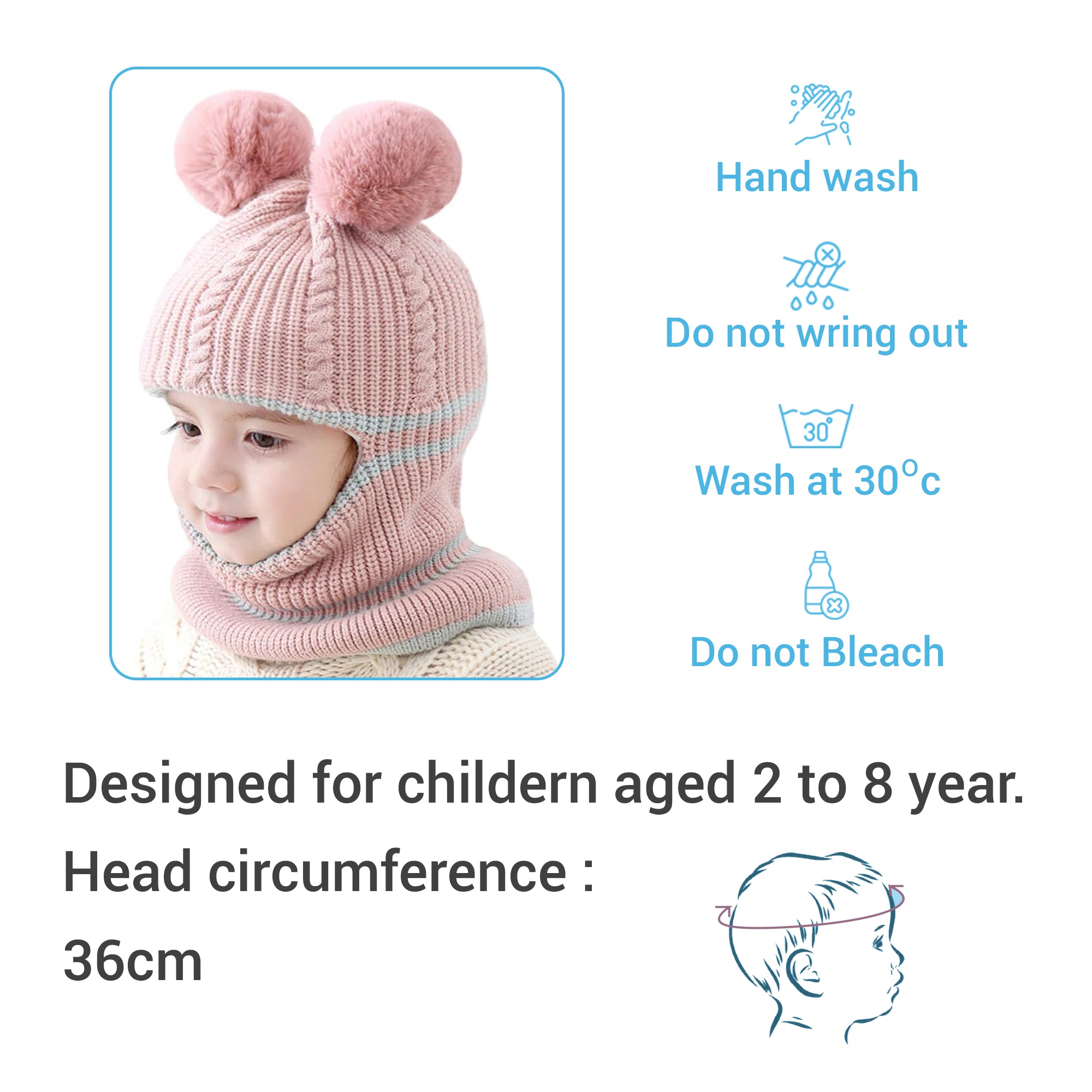 Babymoon Pom-Pom Knit Winter Kids Boys Girls Monkey Cap Baby Hat Pink  2-8 yr