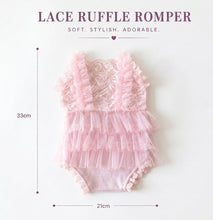 Load image into Gallery viewer, Babymoon Set of 2 | Baby Lace Ruffle Romper Dress with Matching Headband | Baby Photoshoot Props | 0-1 Month
