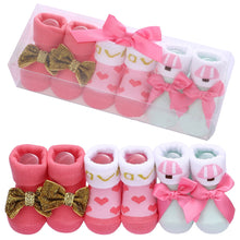 Load image into Gallery viewer, Babymoon Set of 3 | Non-Skid, Anti Slip Baby Socks Gift Box | Safety Protector | 0-9M | Pink
