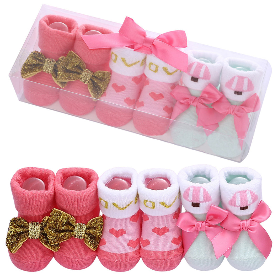 Babymoon Set of 3 | Non-Skid, Anti Slip Baby Socks Gift Box | Safety Protector | 0-9M | Pink