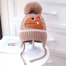 Load image into Gallery viewer, Babymoon Baby Dinosaur Design Cap with String Winter Kids Hat Boys Girls Caps | Brown | 1-15 Years
