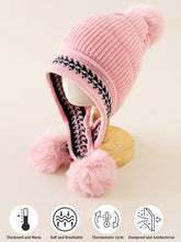 Load image into Gallery viewer, Babymoon Baby Velvet Earflap Cap Winter Kids Hat Long Pom Pom Ears | Ears Protection | 2-10 Year | Pink

