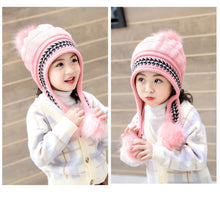 Load image into Gallery viewer, Babymoon Baby Velvet Earflap Cap Winter Kids Hat Long Pom Pom Ears | Ears Protection | 2-10 Year | Pink
