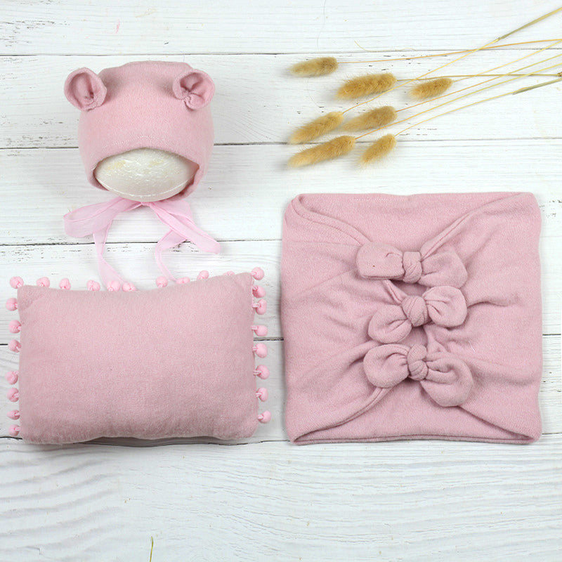 Babymoon | Set Of 3 | Butterfly Ready Wrap, Pillow & Cap Baby Photography Props | Light Pink