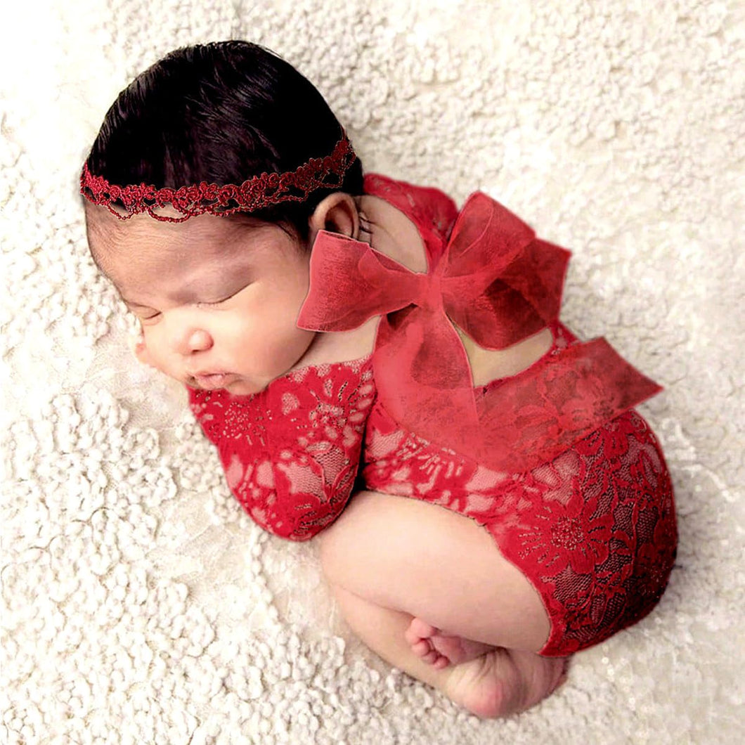 Babymoon Set of 2 | Net Lace Romper & Hairband | Baby Photoshoot Props Costumes | 0-1 Month