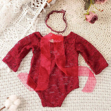 Load image into Gallery viewer, Babymoon Set of 2 | Net Lace Romper &amp; Hairband | Baby Photoshoot Props Costumes | 0-1 Month
