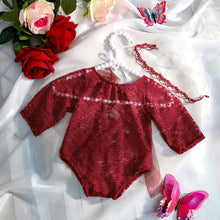 Load image into Gallery viewer, Babymoon Set of 2 | Net Lace Romper &amp; Hairband | Baby Photoshoot Props Costumes | 0-1 Month
