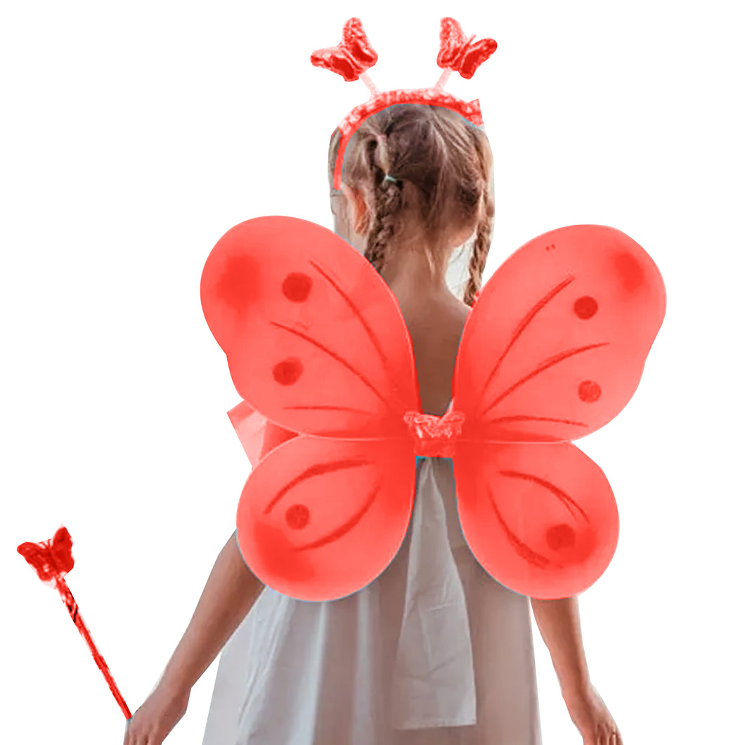 Babymoon Butterfly Fairy Angel Costumes Baby Wings Photography Props - Set of 3 | 6 Month To 10 Years | Red