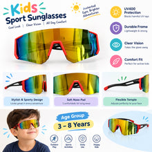 Load image into Gallery viewer, Babymoon Stylish Boys Girls Sports Kids Sunglasses Goggles with Case | Red
