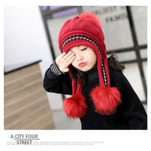 Load image into Gallery viewer, Babymoon Baby Velvet Earflap Cap Winter Kids Hat Long Pom Pom Ears | Ears Protection | 2-10 Year | Red
