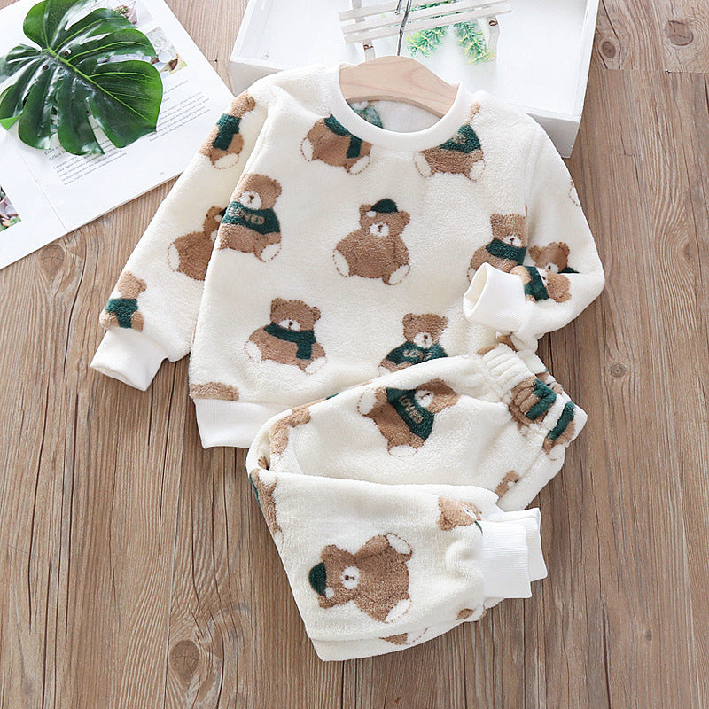 Babymoon Set of 2 | Baby Sleepwear Nightsuit Kid’s Nightdress T-shirt with Pants Pajamas Winter Sweater | White