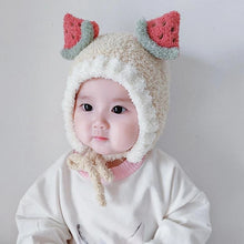 Load image into Gallery viewer, Babymoon Baby Fruit Watermelon Design Ear Cap with String Winter Kids Hat Boys Girls Cap | Beige | 2-8 Year
