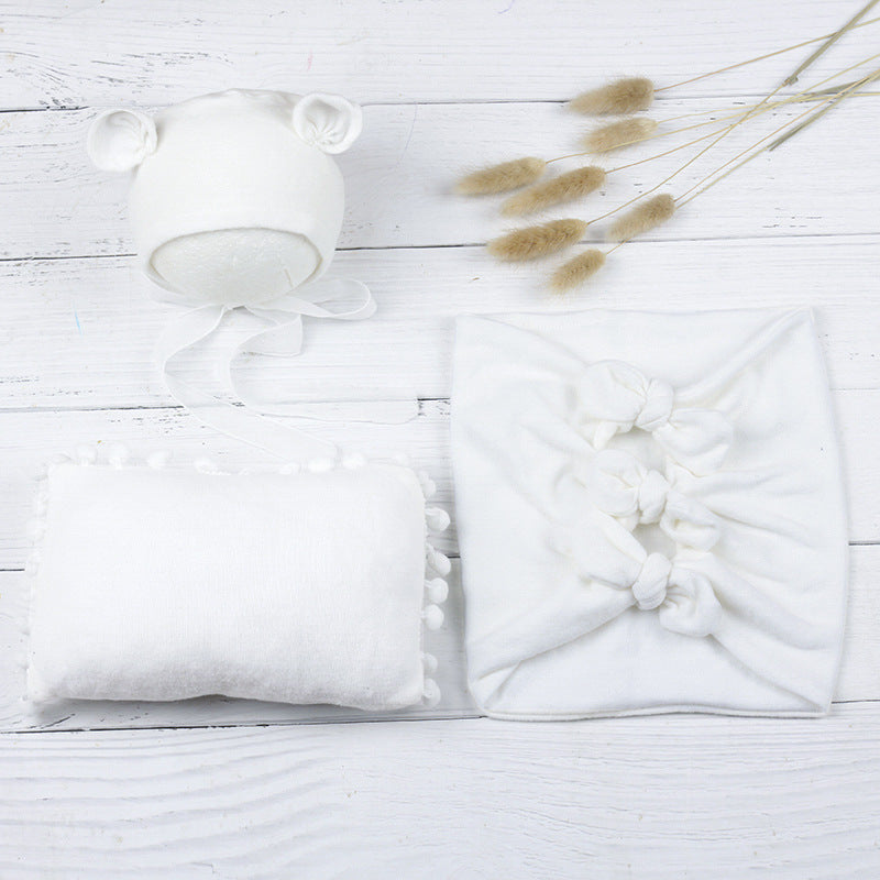 Babymoon | Set Of 3 | Butterfly Ready Wrap, Pillow & Cap Baby Photography Props | White