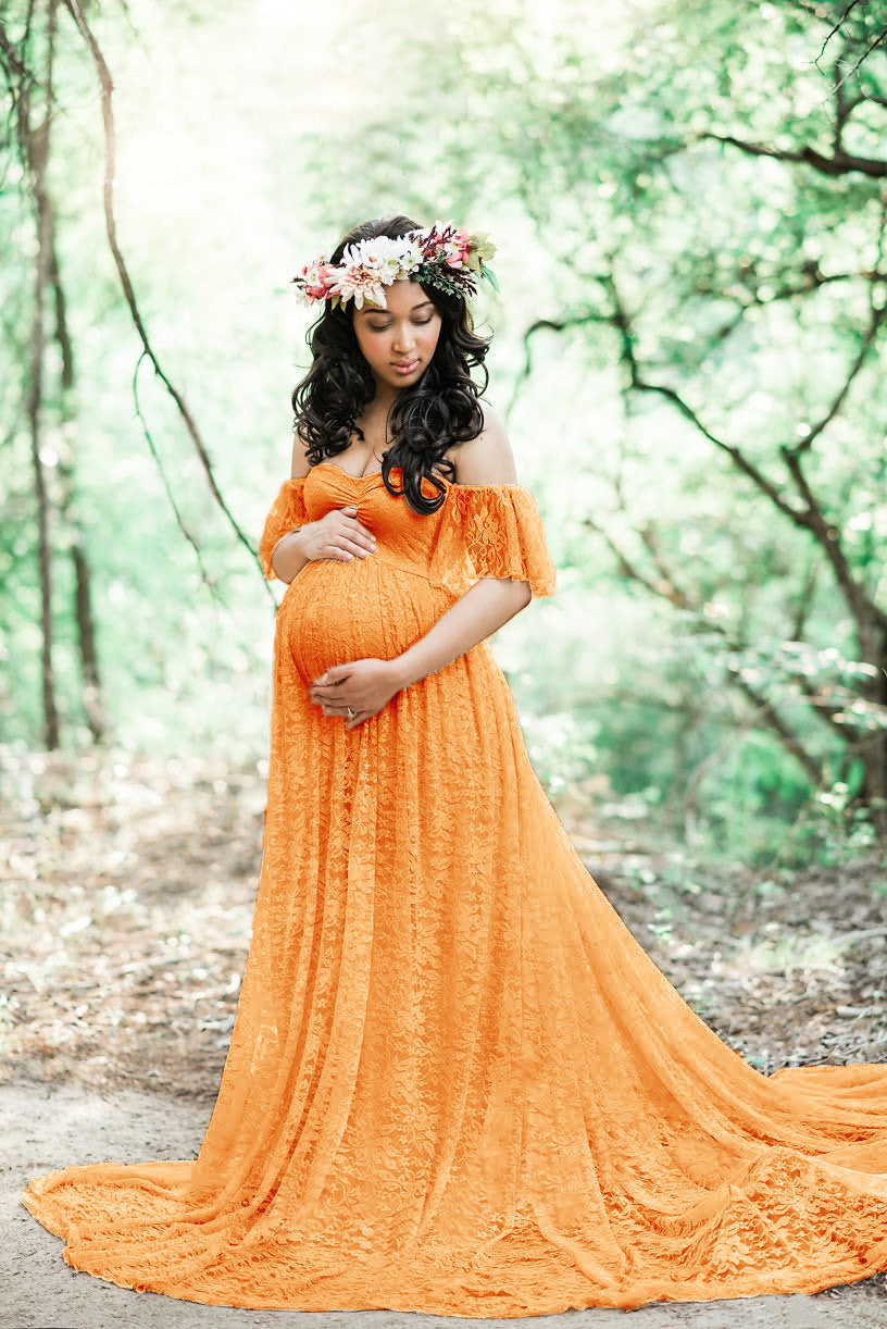 Babymoon Off Shoulder Maternity Gown Dress - Yellow
