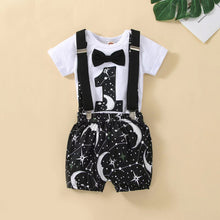 Load image into Gallery viewer, Babymoon 1st Birthday Cake Smash Outfit |Romper &amp; Suspender Costume | 1 Yr - Black
