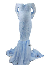 Load image into Gallery viewer, Babymoon Off Shoulder Maternity Gown Dress - Light Blue
