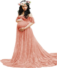 Load image into Gallery viewer, Babymoon Off Shoulder Maternity Gown Dress - Peach
