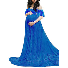 Load image into Gallery viewer, Babymoon Off Shoulder Maternity Gown Dress - Royal Blue
