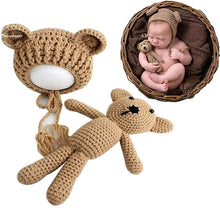 Load image into Gallery viewer, Babymoon Bear Teddy with Cap New Born Baby Photography Shoot Props Costumes
