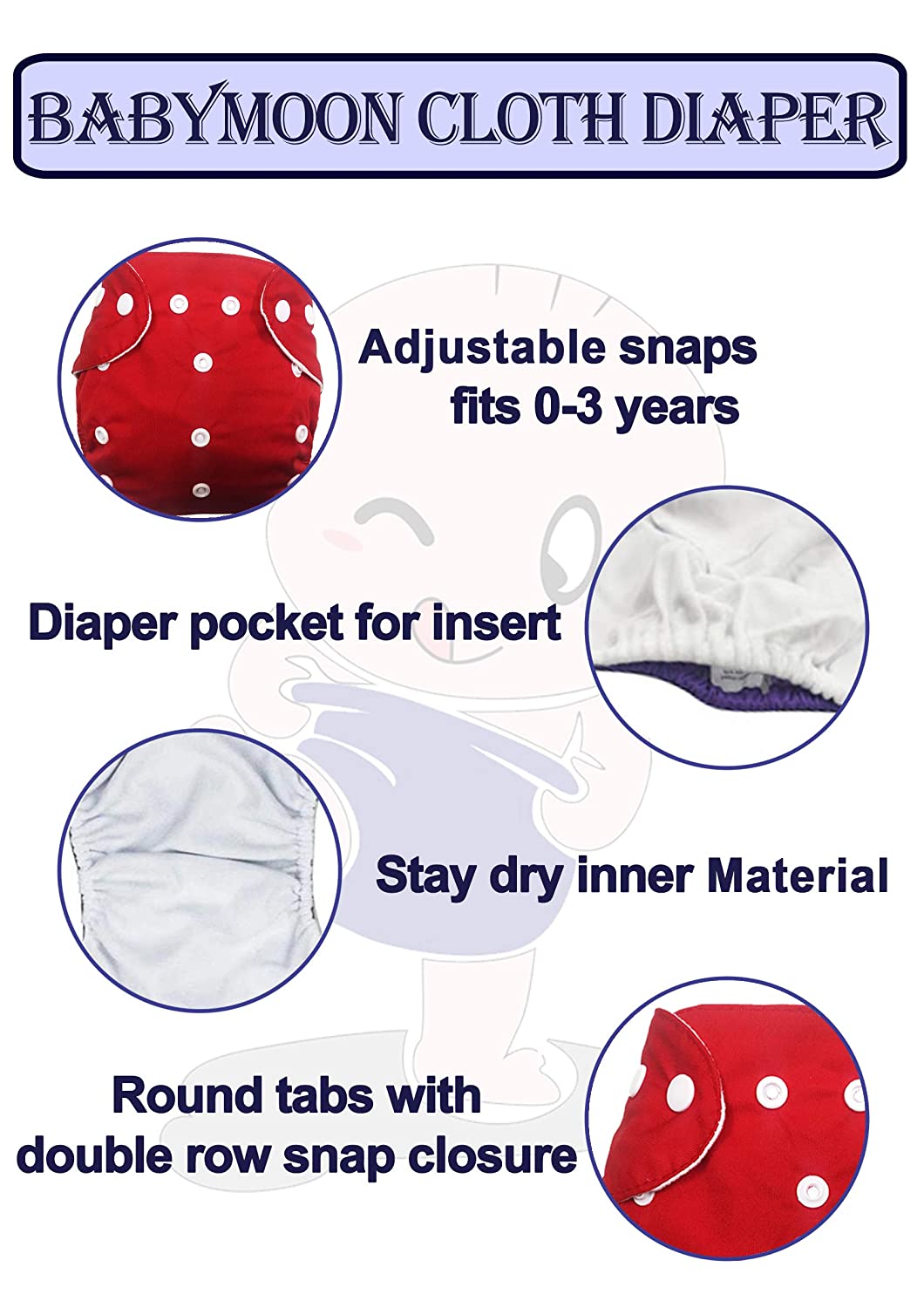 Babymoon Cloth Diaper with 5Layers Grey Insert Premium