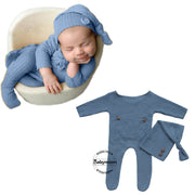 Babymoon Stretchable Bodysuit & Cap New Born Outfits Costumes | Blue | 0-1 Month