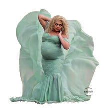 Load image into Gallery viewer, Babymoon Off Shoulder Long Tail Maternity Gown Dress - Green
