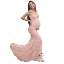 Load image into Gallery viewer, Babymoon Off Shoulder Maternity Gown Dress - Peach
