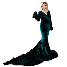 Load image into Gallery viewer, Babymoon Velvet Baggy Sleeve Maternity Gown Dress - Green
