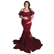 Load image into Gallery viewer, Babymoon Off Shoulder Maternity Gown Dress - Red
