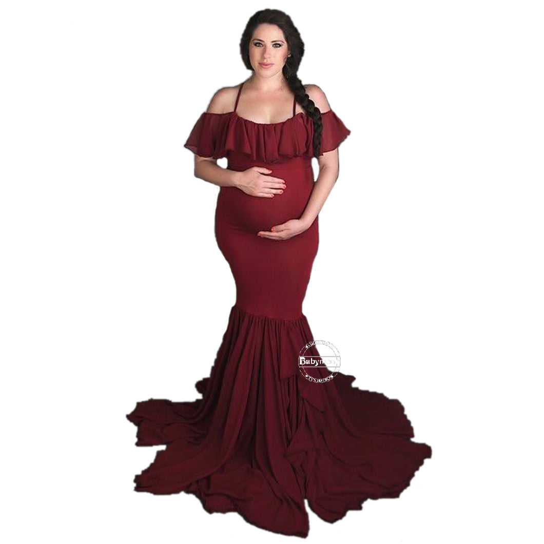 Babymoon Off Shoulder Maternity Gown Dress - Red