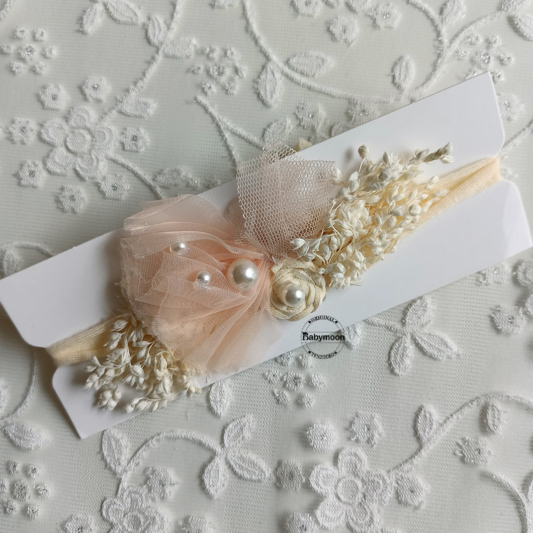 Babymoon Baby Designer Floral Headband - Peach White